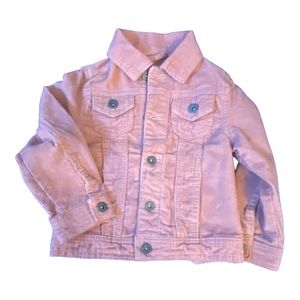 Dusty Rose corduroy jacket with front pockets and hand pockets. Metal buttons.
